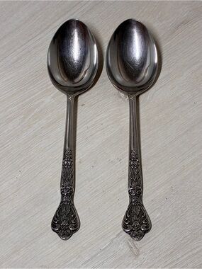 Set of Two Vintage Versailles Soup Spoons MSI Japan Stainless Steel Floral